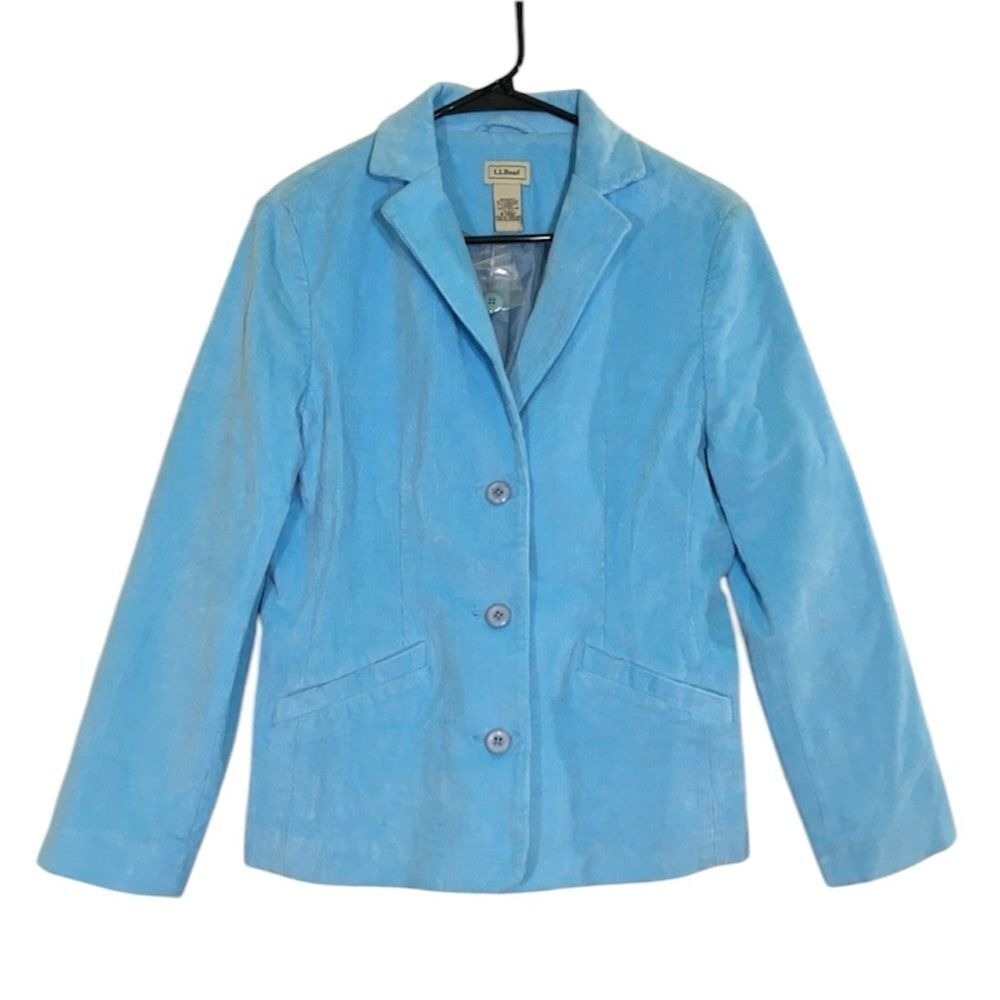 NWOT L.L. Bean Corduroy Blazer Jacket 6 Petite Blue 3 Button Cotton Spandex - Picture 2 of 11